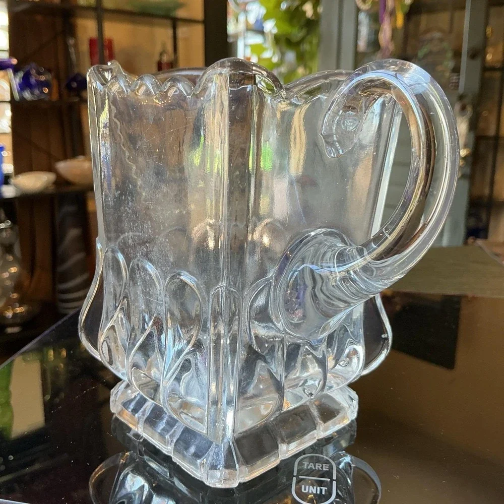 Adams Crystal Wedding Spooner And‎ Creamer EAPG Clear Glass 1890 Antique